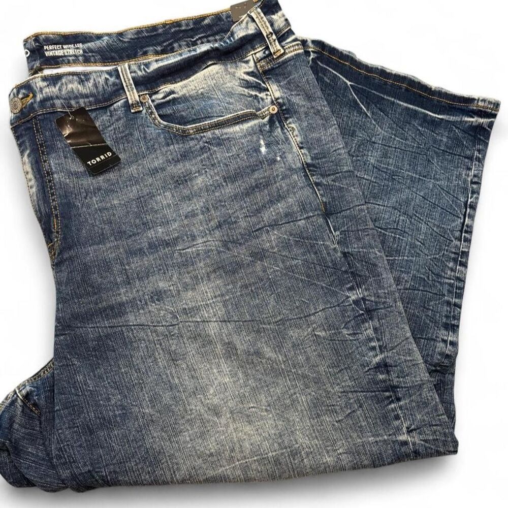 Torrid Perfect Wide Leg Jeans 28S Medium Wash Ripped Knee Y2K Grunge